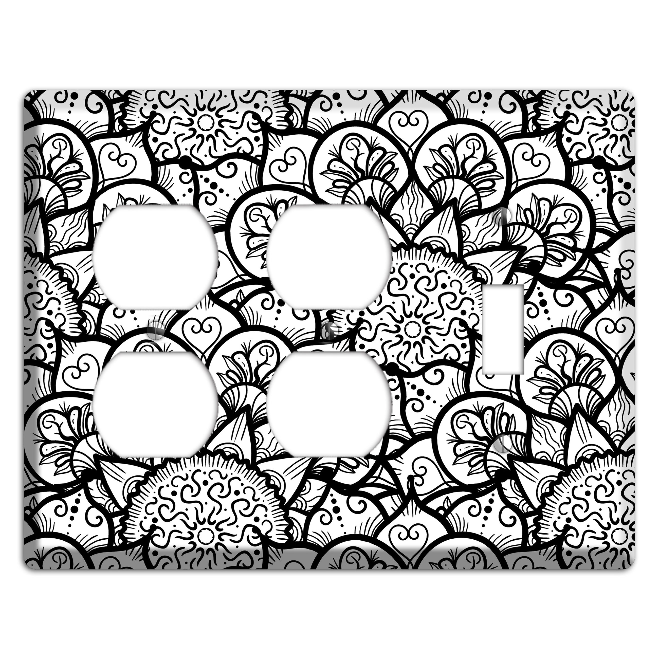Mandala Black and White Style N Cover Plates 2 Duplex / Toggle Wallplate
