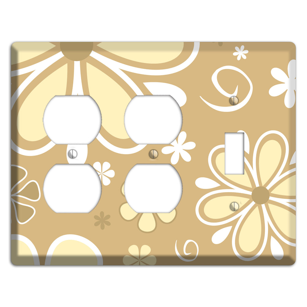 Beige Retro Flowers 2 Duplex / Toggle Wallplate