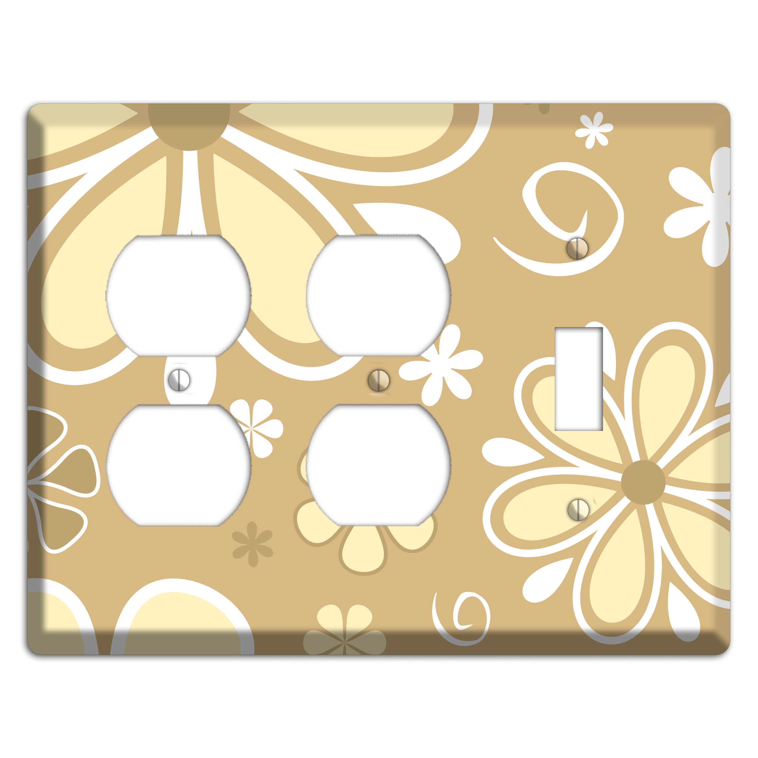 Beige Retro Flowers 2 Duplex / Toggle Wallplate