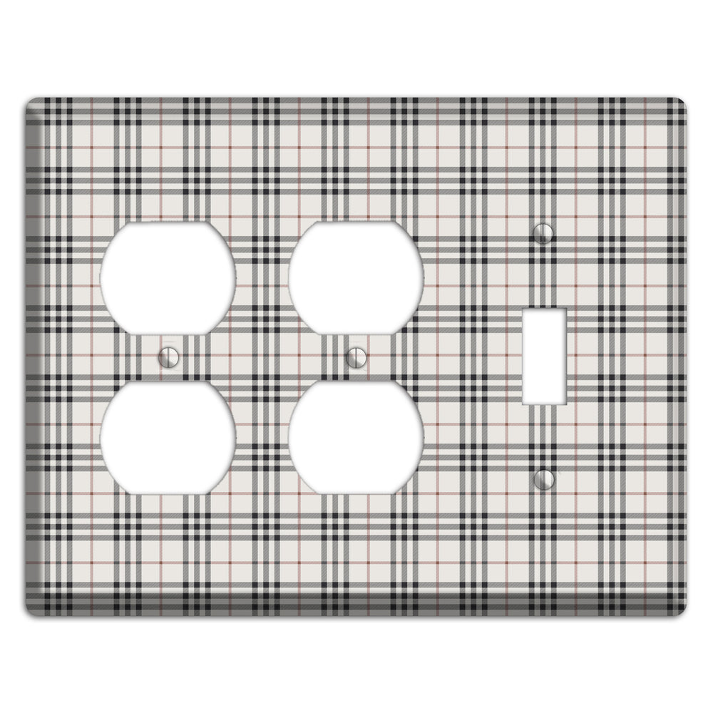 White and Black Plaid 2 Duplex / Toggle Wallplate
