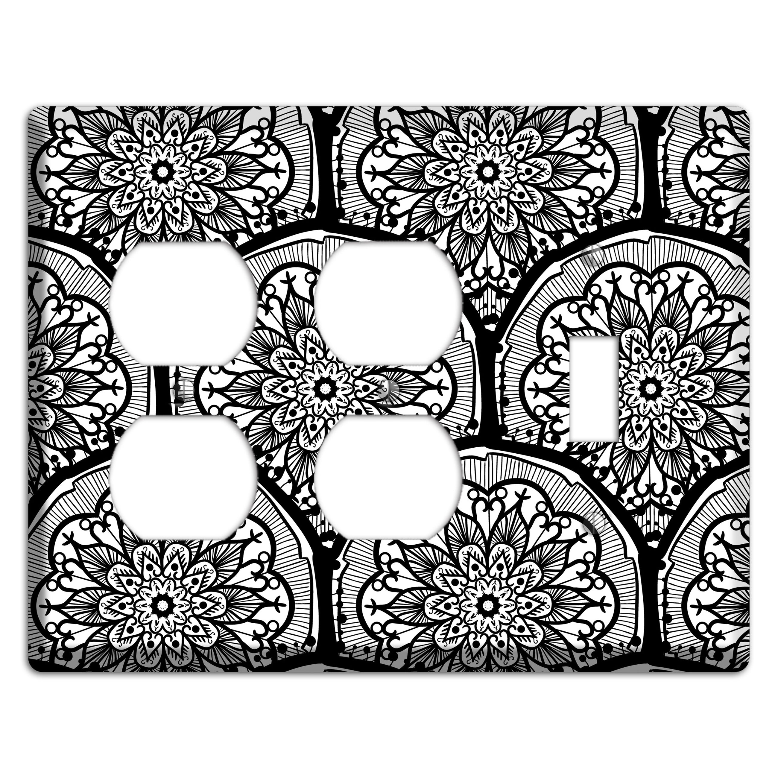 Mandala Black and White Style A Cover Plates 2 Duplex / Toggle Wallplate