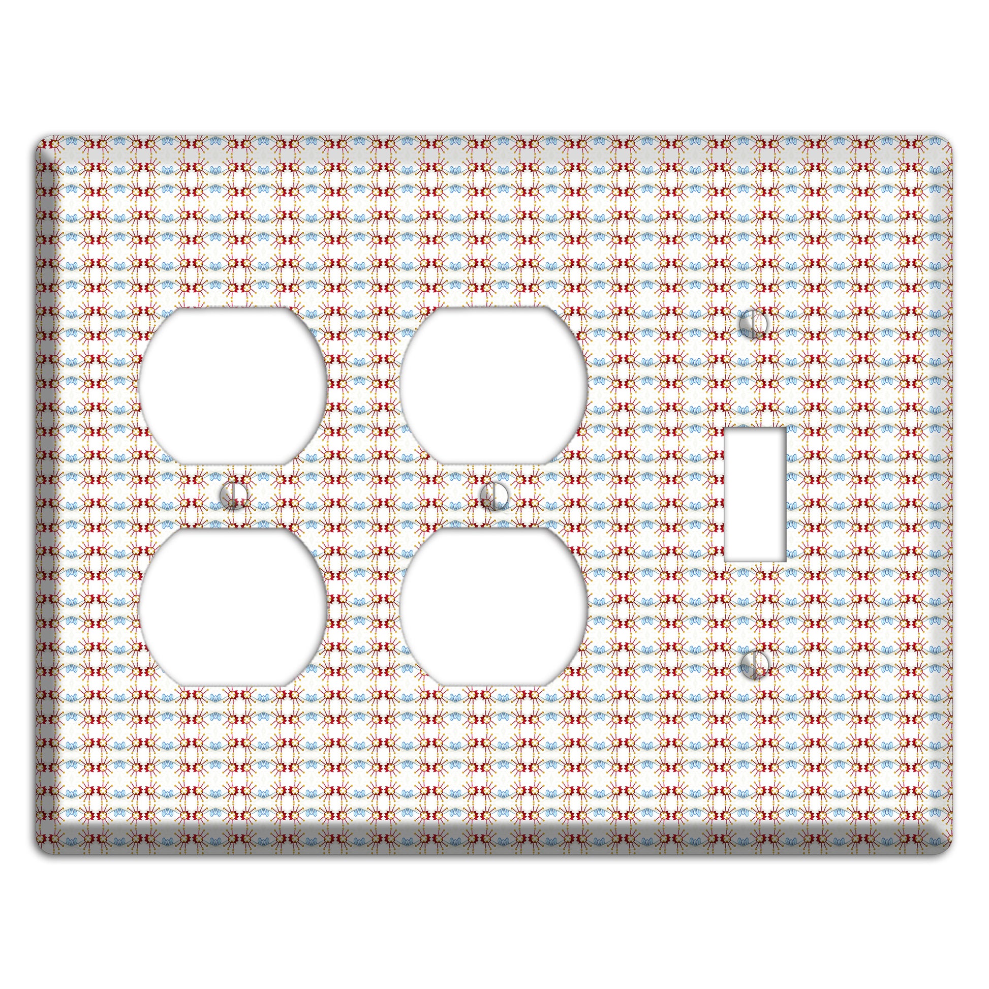 Off White with Red Blue Retro Tapestry 2 Duplex / Toggle Wallplate
