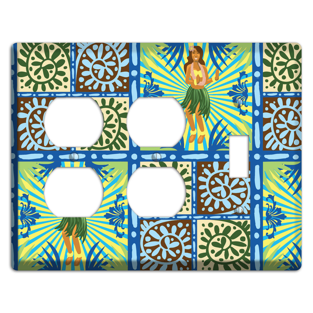Blue and Green Hula 2 Duplex / Toggle Wallplate