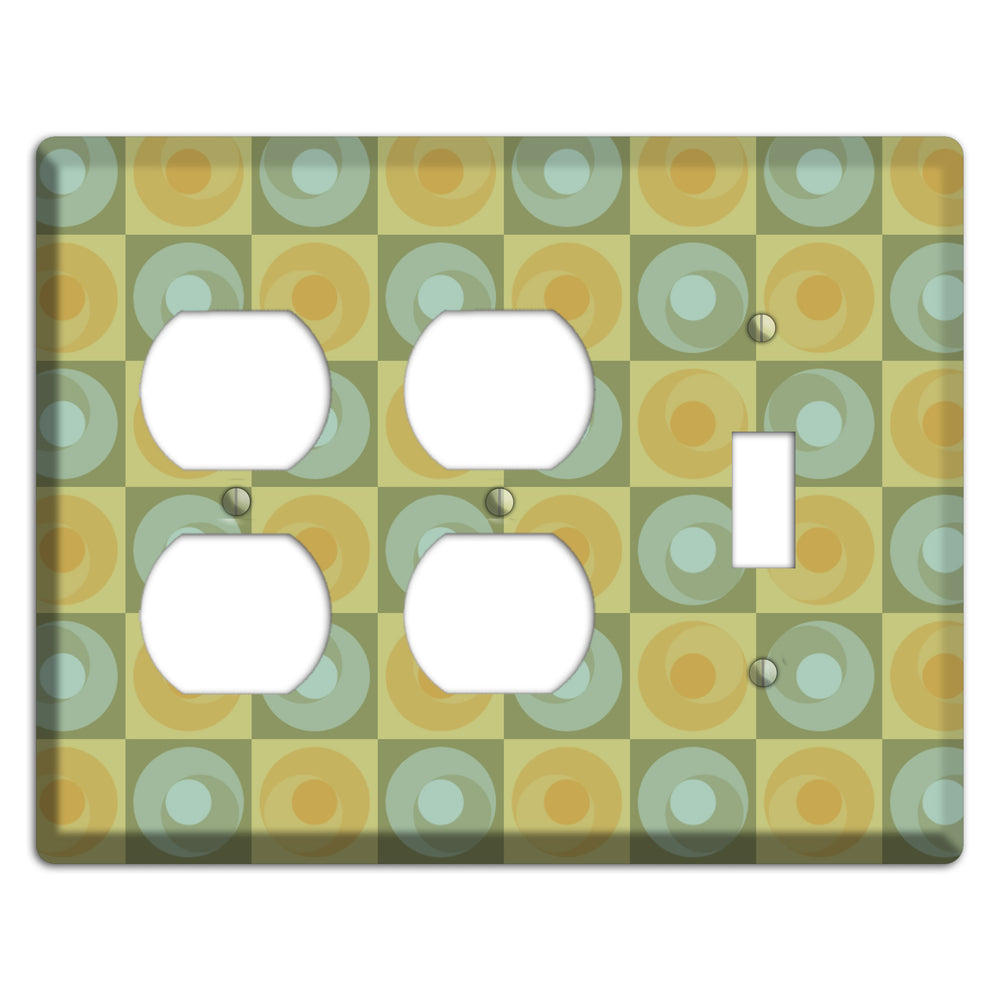 Multi Sage and Mustard Checked Circles 2 Duplex / Toggle Wallplate