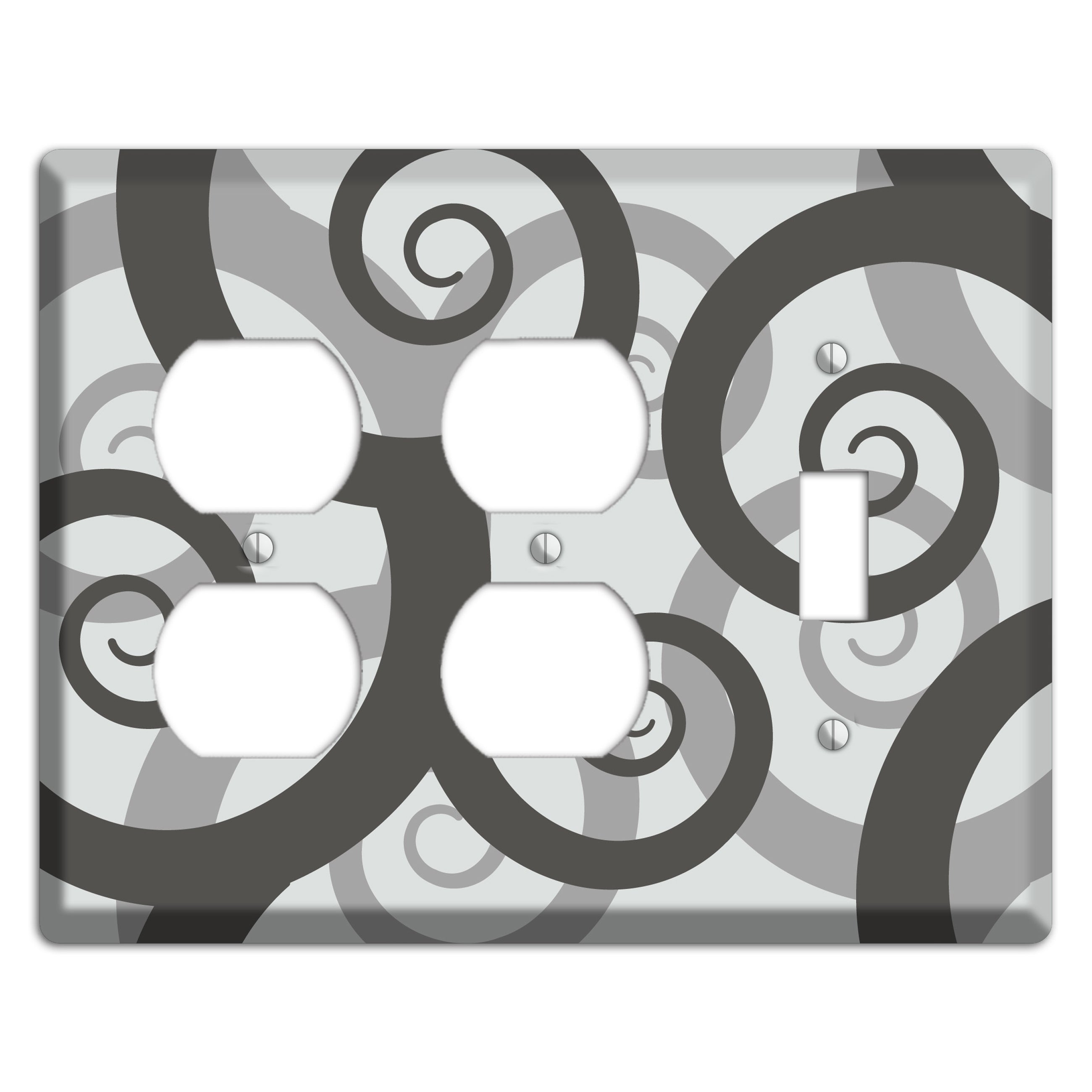 Grey with Black Large Swirl 2 Duplex / Toggle Wallplate