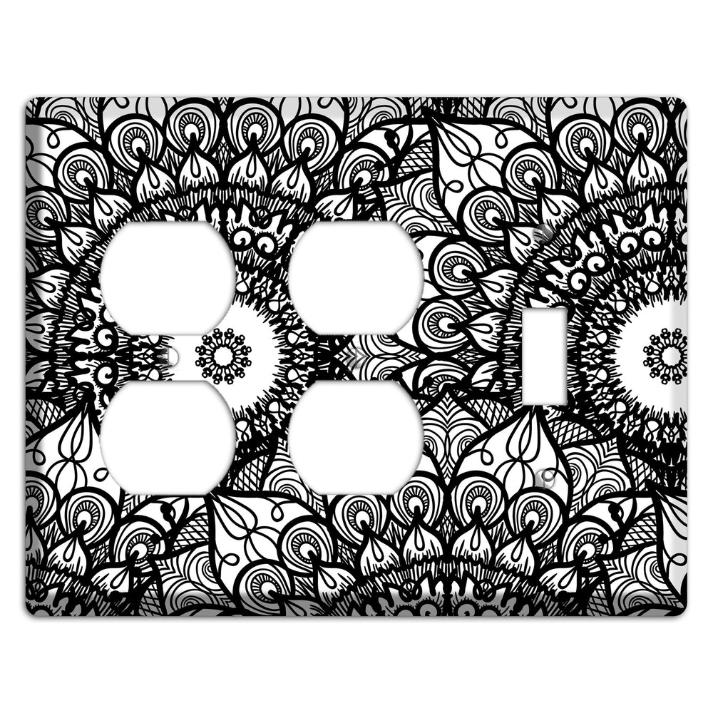 Mandala Black and White Style V Cover Plates 2 Duplex / Toggle Wallplate