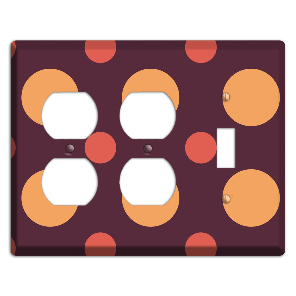 Eggplant with Multi Coral Multi Medium Polka Dots 2 Duplex / Toggle Wallplate