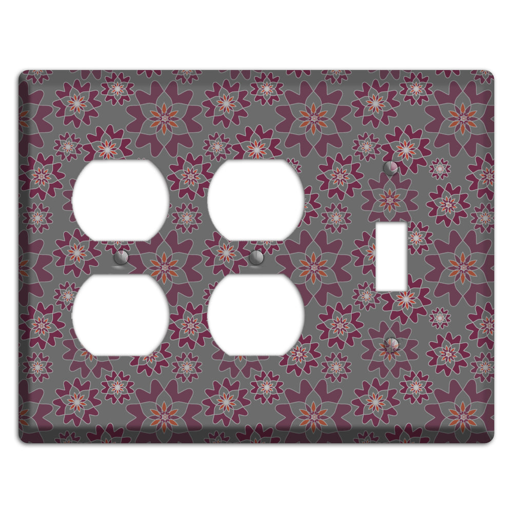 Grey with Burgundy Retro Suzani 2 Duplex / Toggle Wallplate