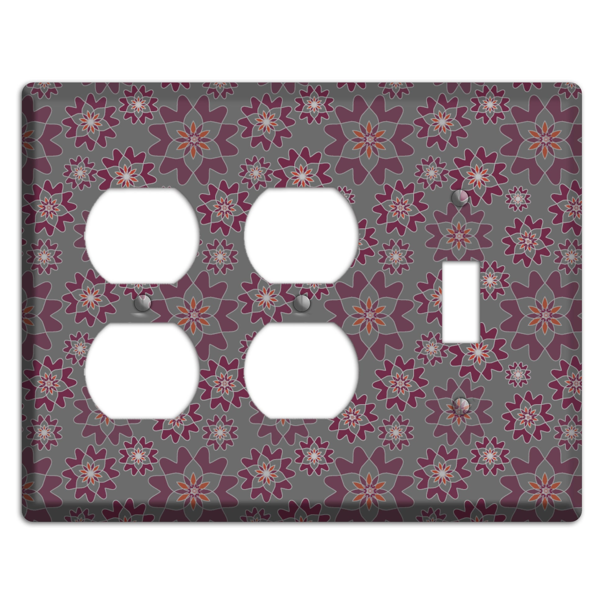 Grey with Burgundy Retro Suzani 2 Duplex / Toggle Wallplate