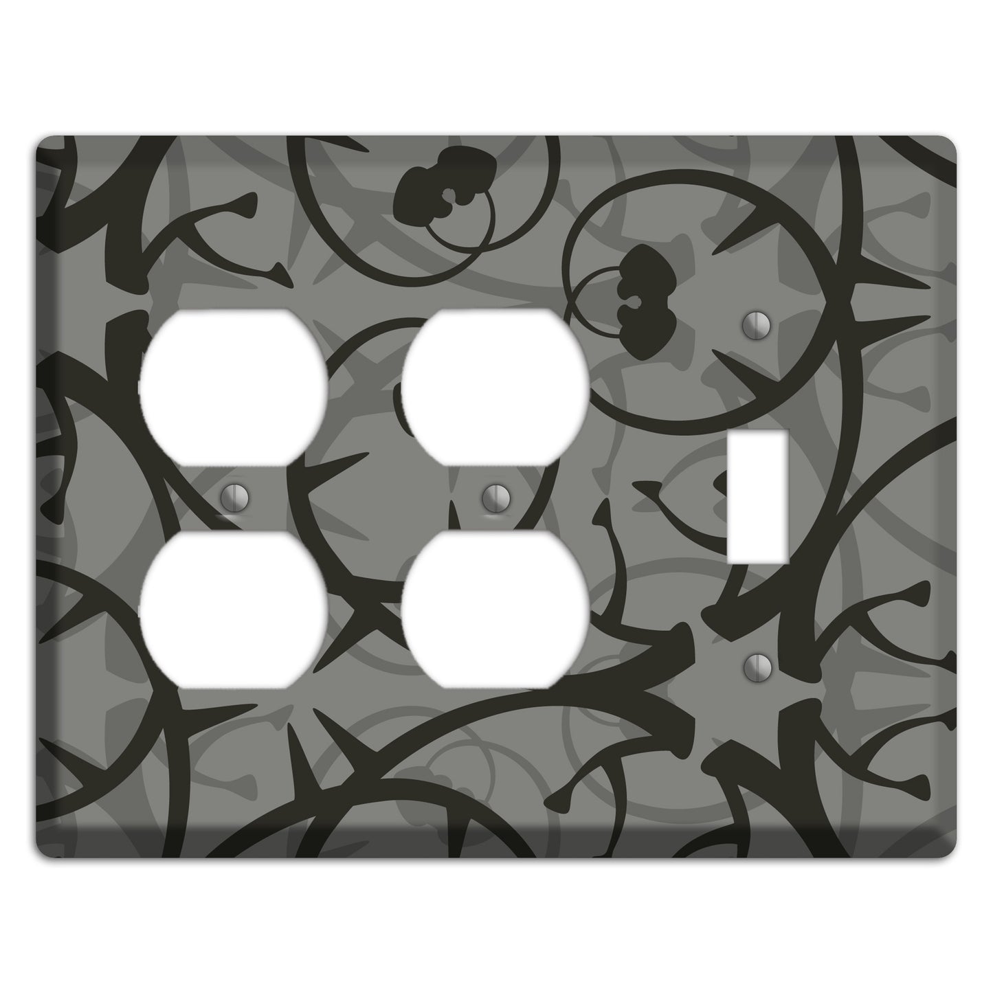 Grey with Black Retro Sprig 2 Duplex / Toggle Wallplate