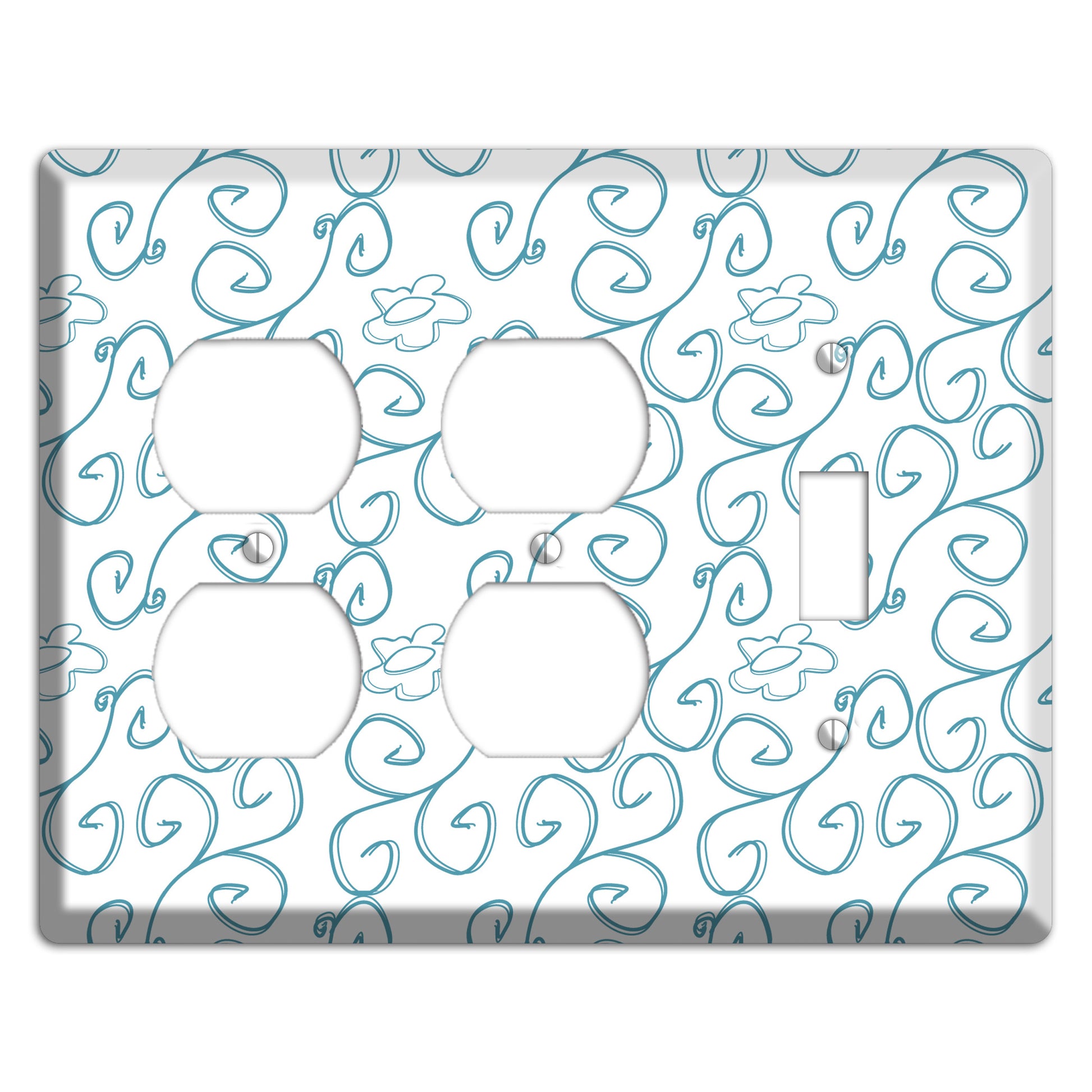 Blue Scroll Flower Contour 2 Duplex / Toggle Wallplate