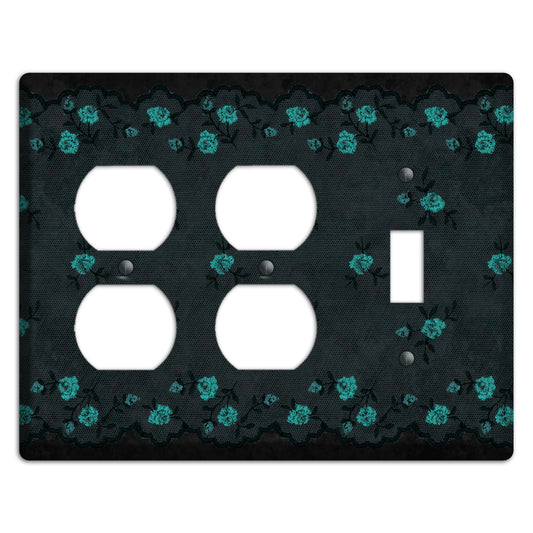 Embroidered Floral Black 2 Duplex / Toggle Wallplate