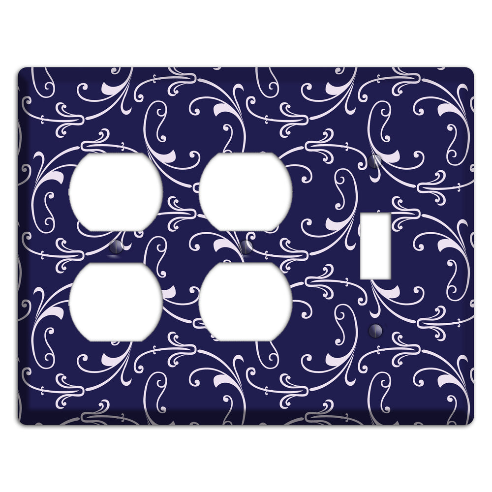 Navy Victorian Sprig 2 Duplex / Toggle Wallplate