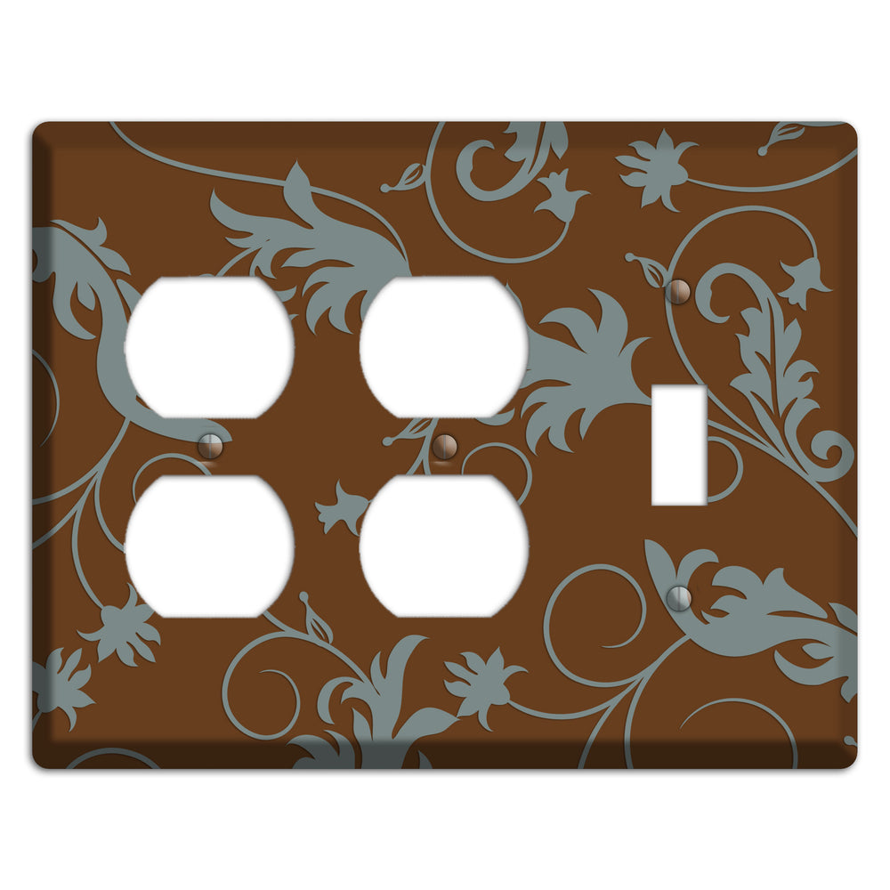 Brown and Grey Victorian Sprig 2 Duplex / Toggle Wallplate