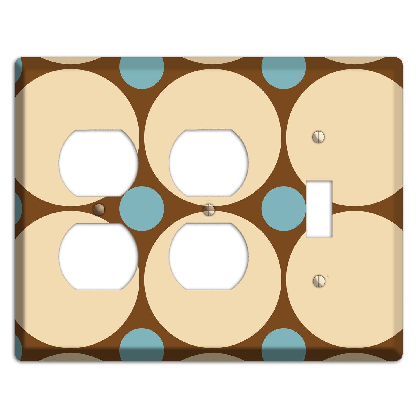 Brown with Beige and Dusty Blue Multi Tiled Large Dots 2 Duplex / Toggle Wallplate