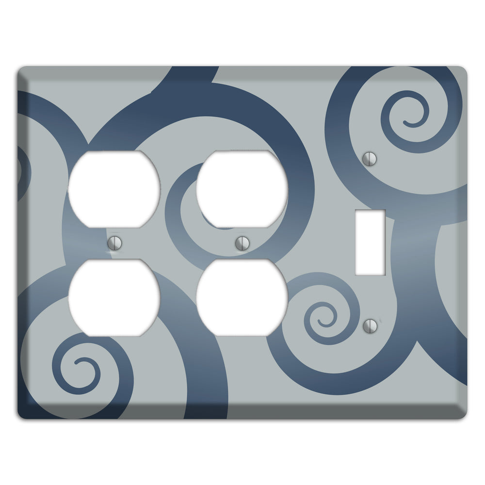 Grey with Blue Large Swirl 2 Duplex / Toggle Wallplate