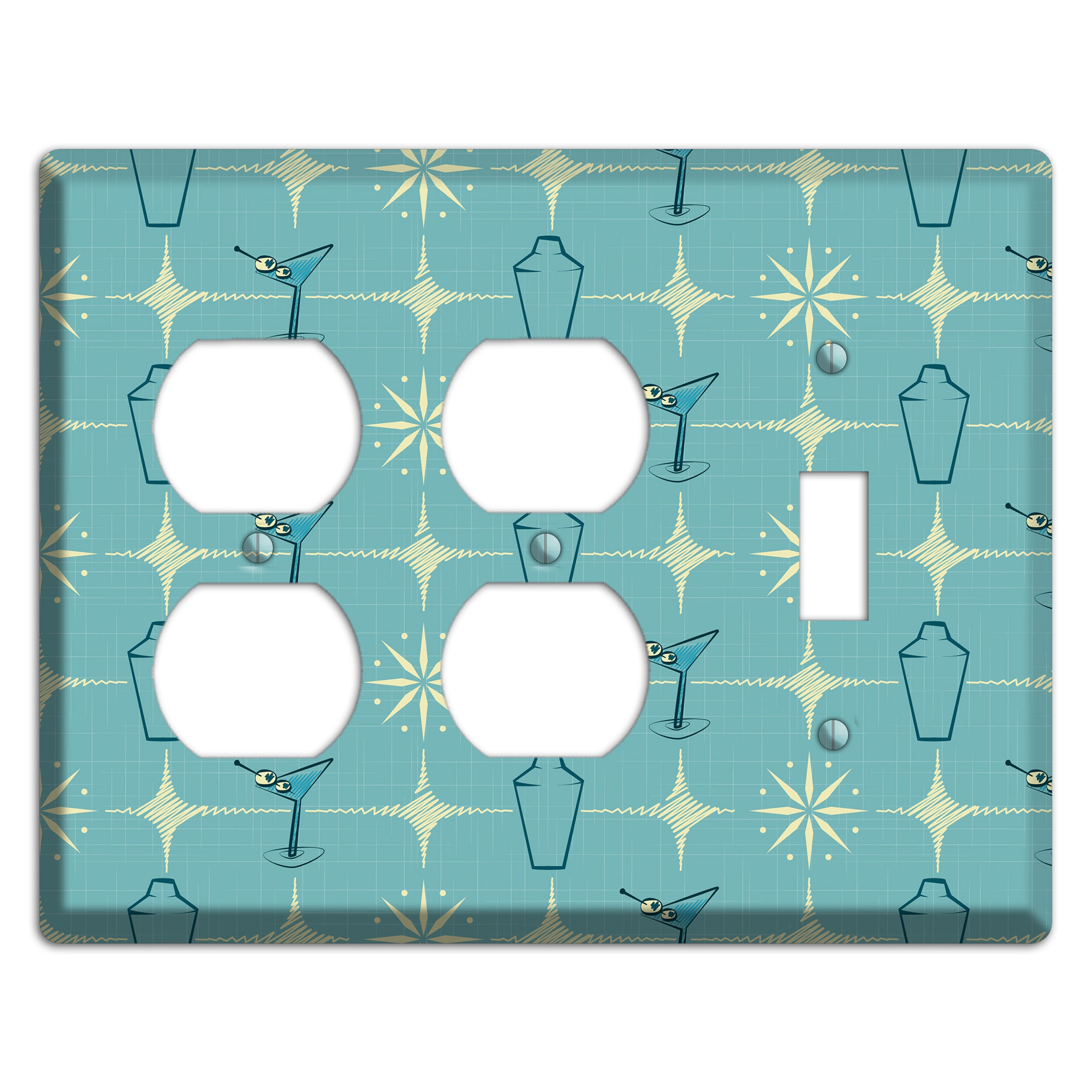 Blue Shaker and Martini 2 Duplex / Toggle Wallplate