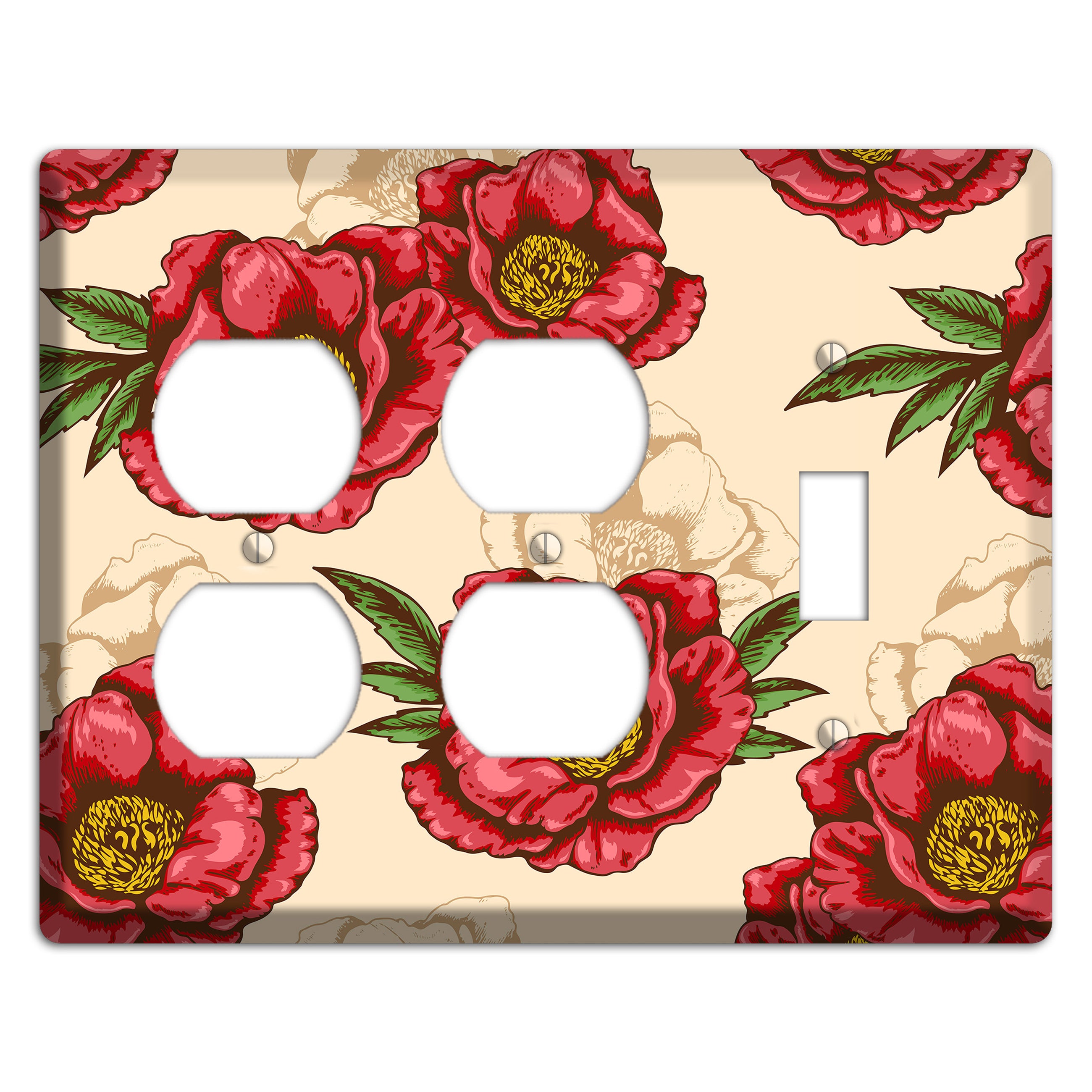 Red Peony Style A 2 Duplex / Toggle Wallplate
