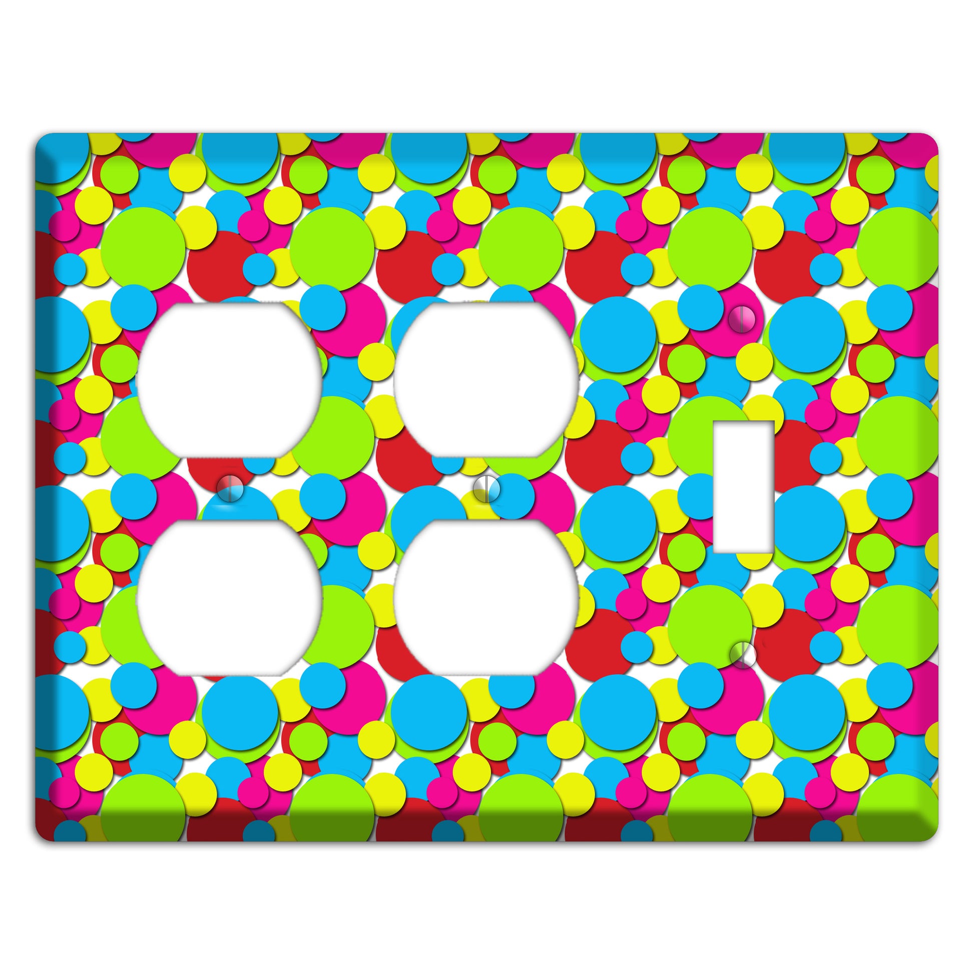 Turquoise Fuschia Lime Red Yellow Bubble Dots 2 Duplex / Toggle Wallplate