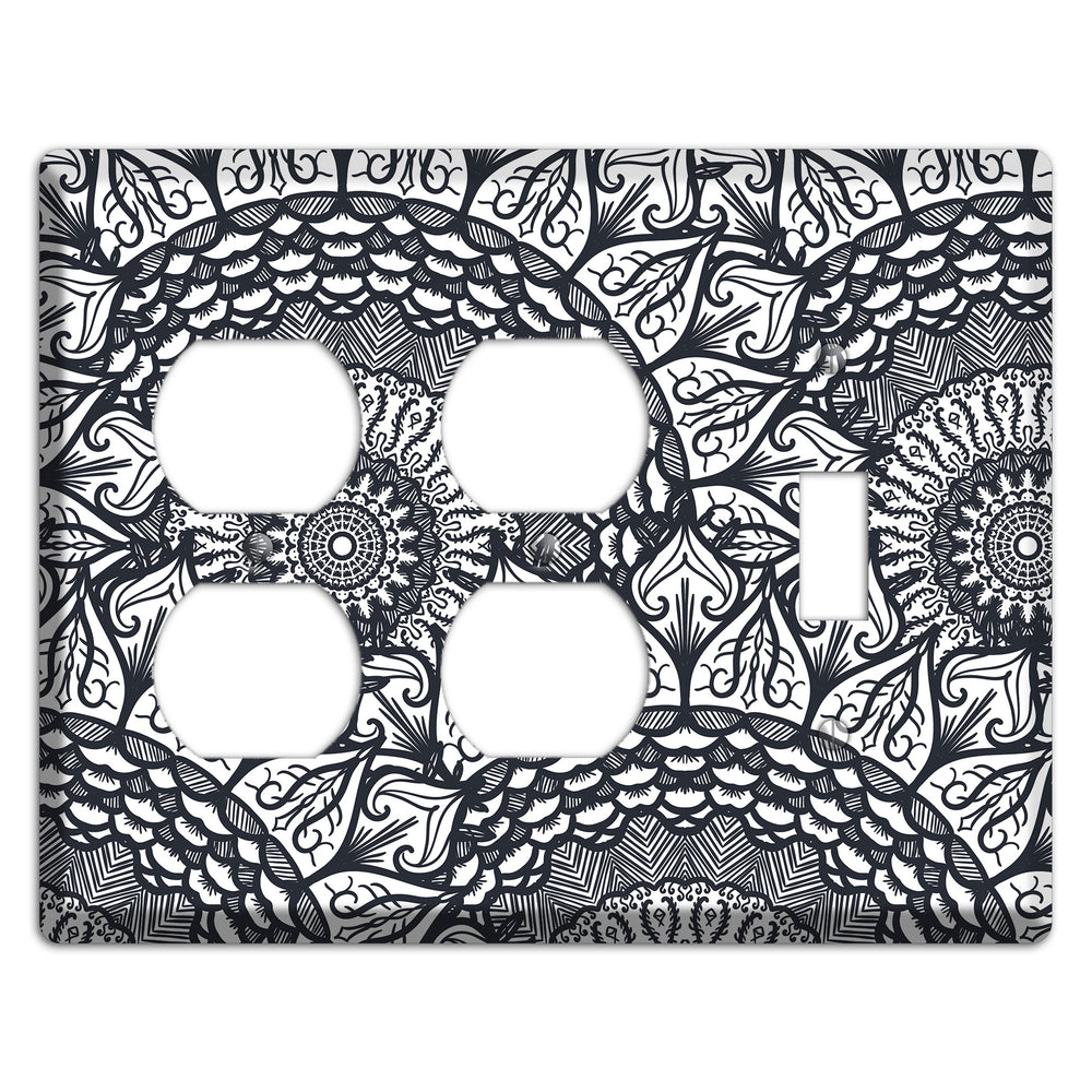 Mandala Black and White Style L Cover Plates 2 Duplex / Toggle Wallplate