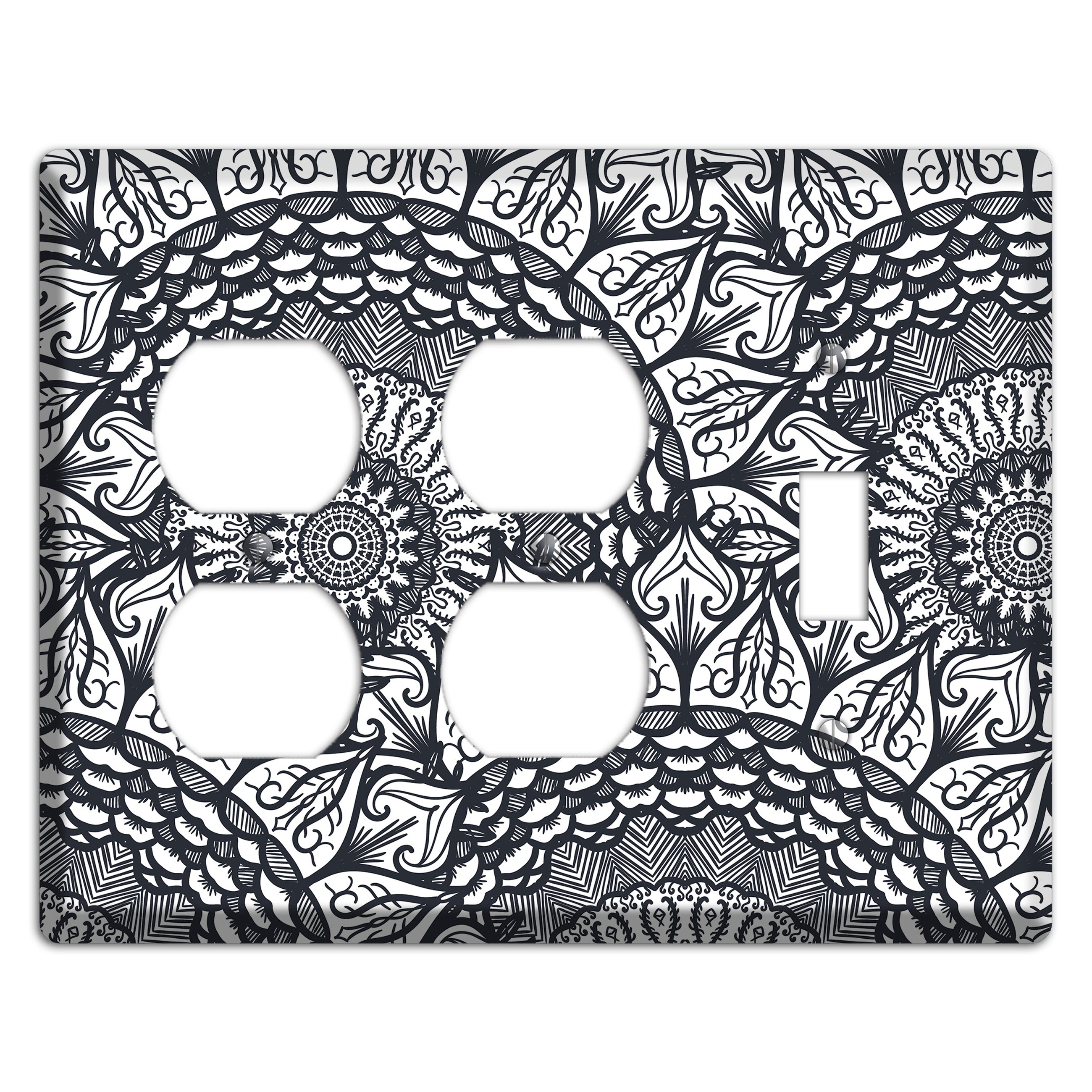 Mandala Black and White Style L Cover Plates 2 Duplex / Toggle Wallplate