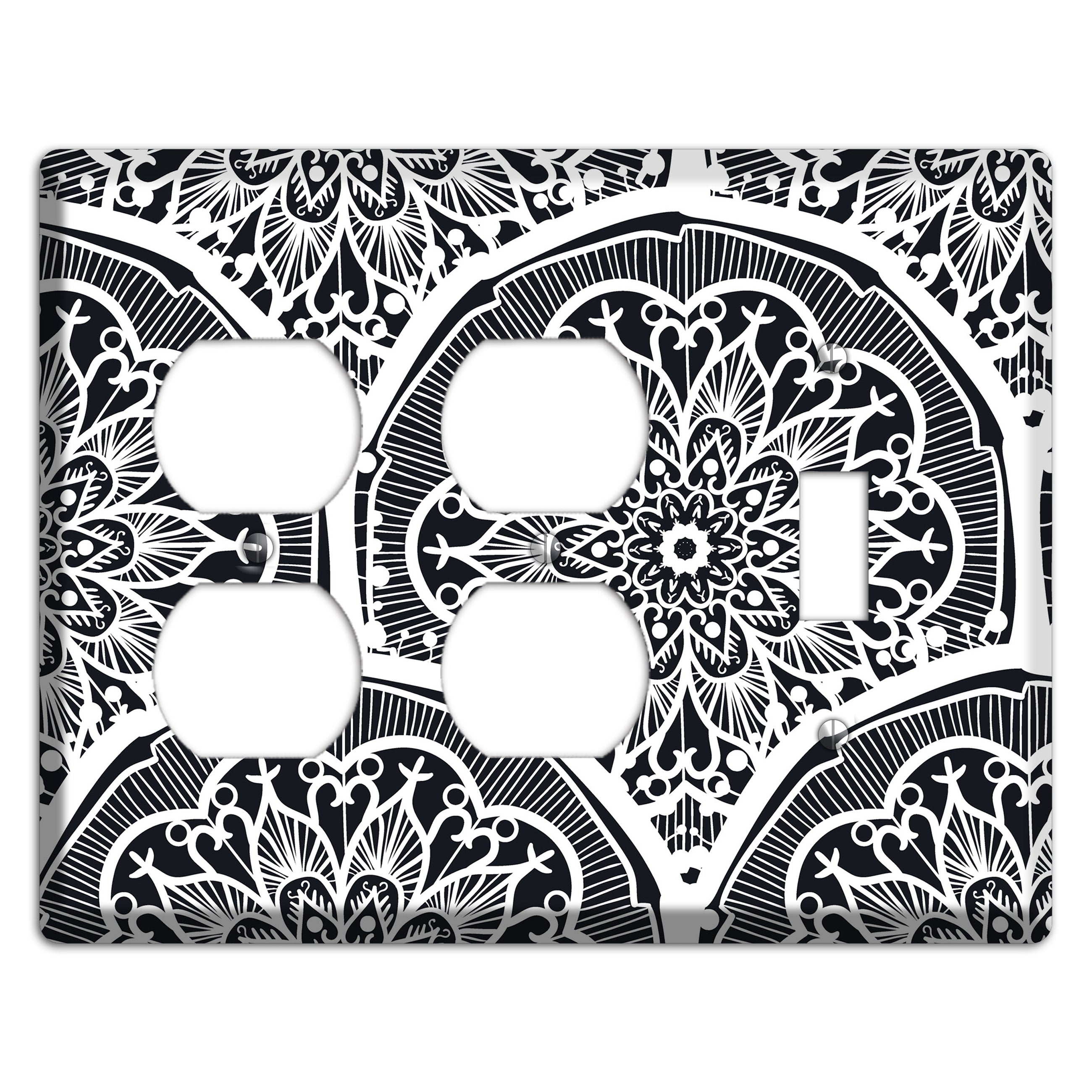 Mandala Black and White Style O Cover Plates 2 Duplex / Toggle Wallplate