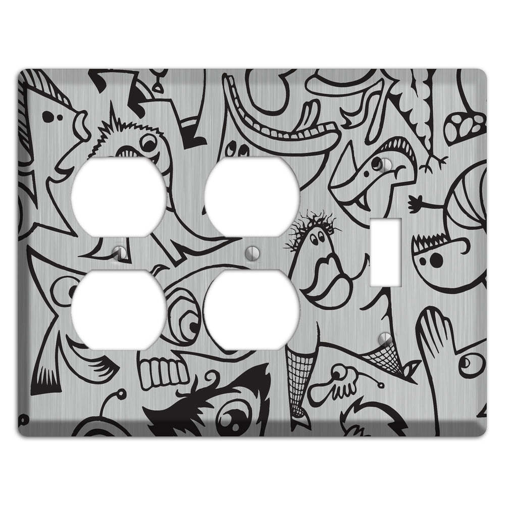 Whimsical Faces 2 Stainless Steel 2 Duplex / Toggle Wallplate