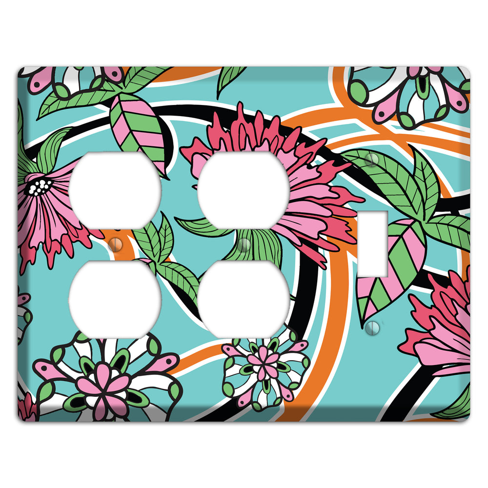 Turquoise with Pink Flowers 2 Duplex / Toggle Wallplate