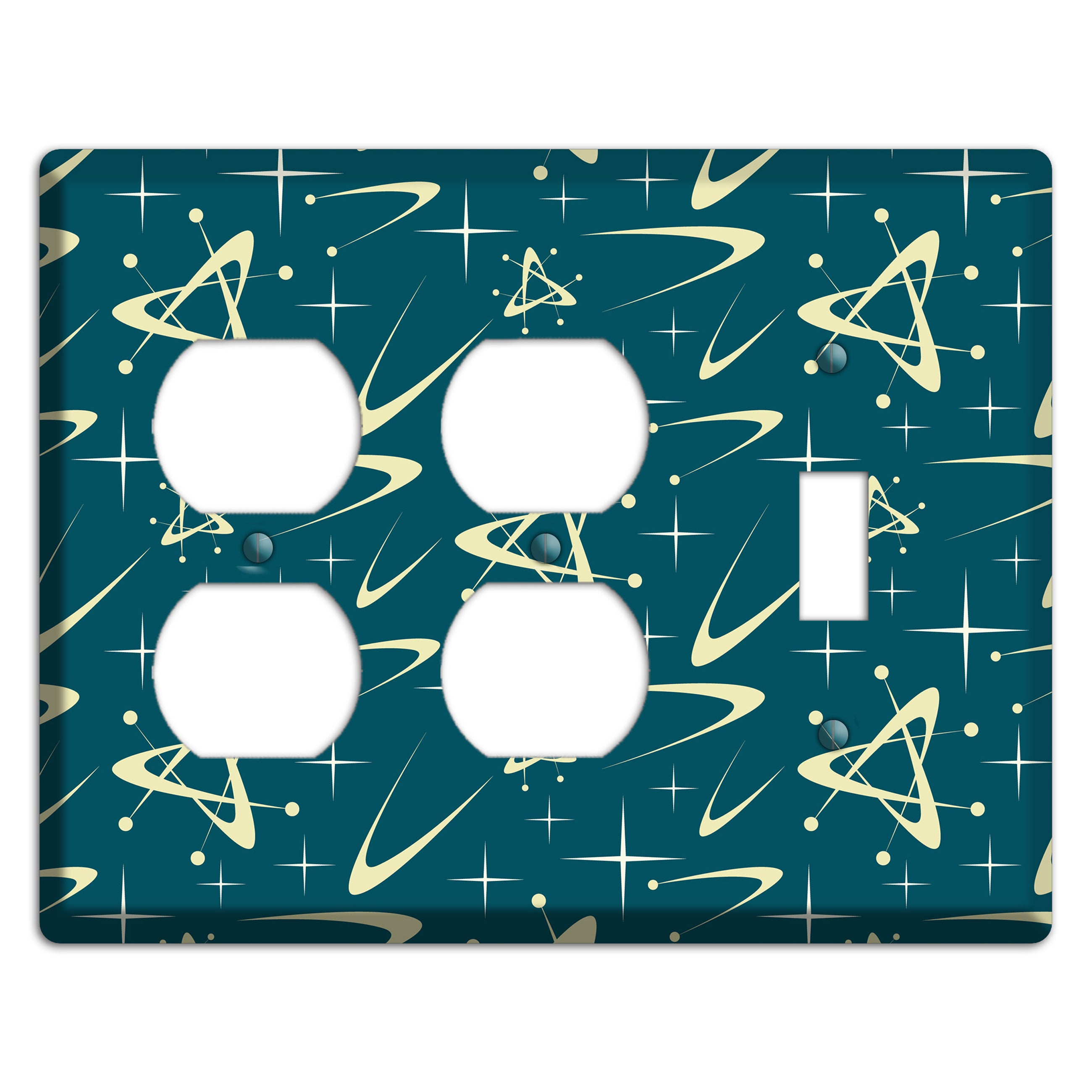 Teal and Yellow Atomic 2 Duplex / Toggle Wallplate