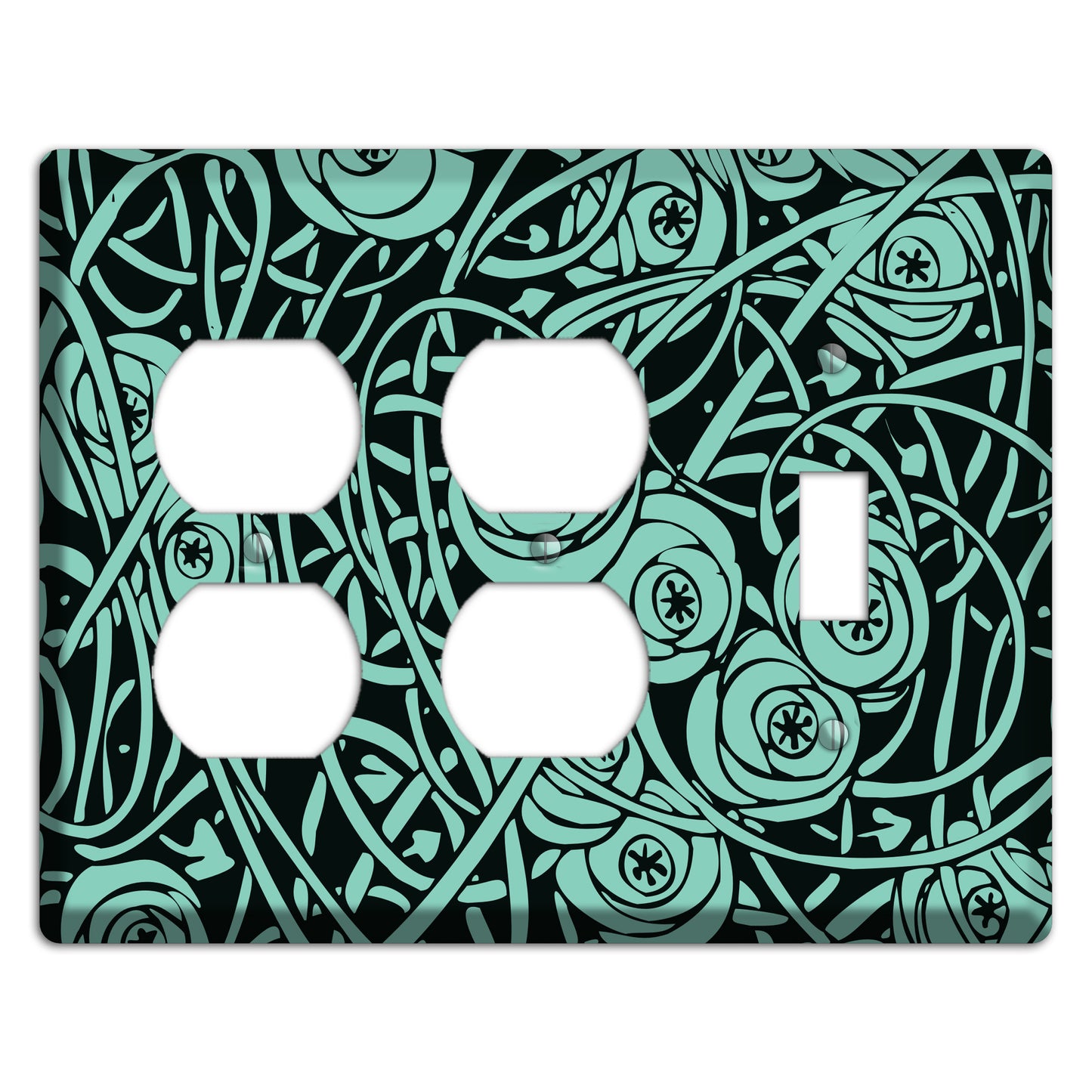 Teal Deco Floral 2 Duplex / Toggle Wallplate