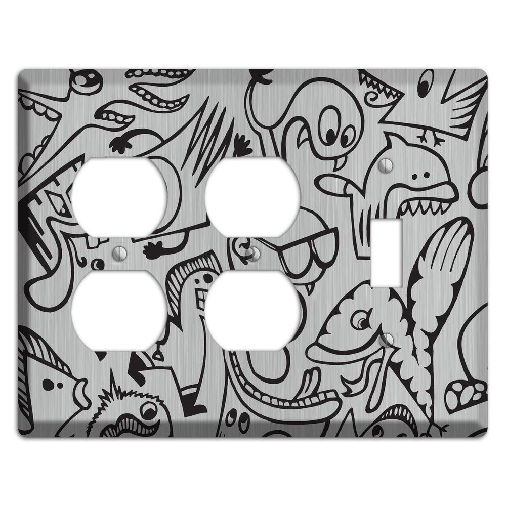 Whimsical Faces 1 Stainless Steel 2 Duplex / Toggle Wallplate