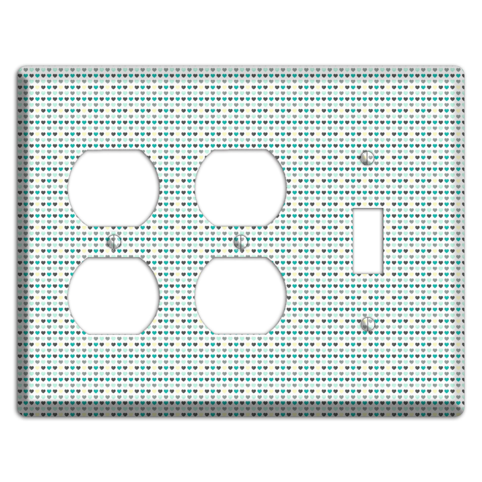 Multi Teal Grey Yellow Optical Hearts 2 Duplex / Toggle Wallplate