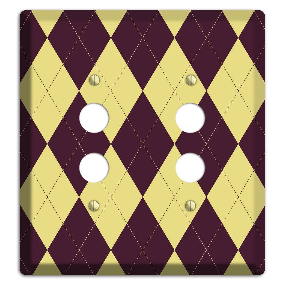 Yellow and Dark Maroon Argyle 2 Pushbutton Wallplate