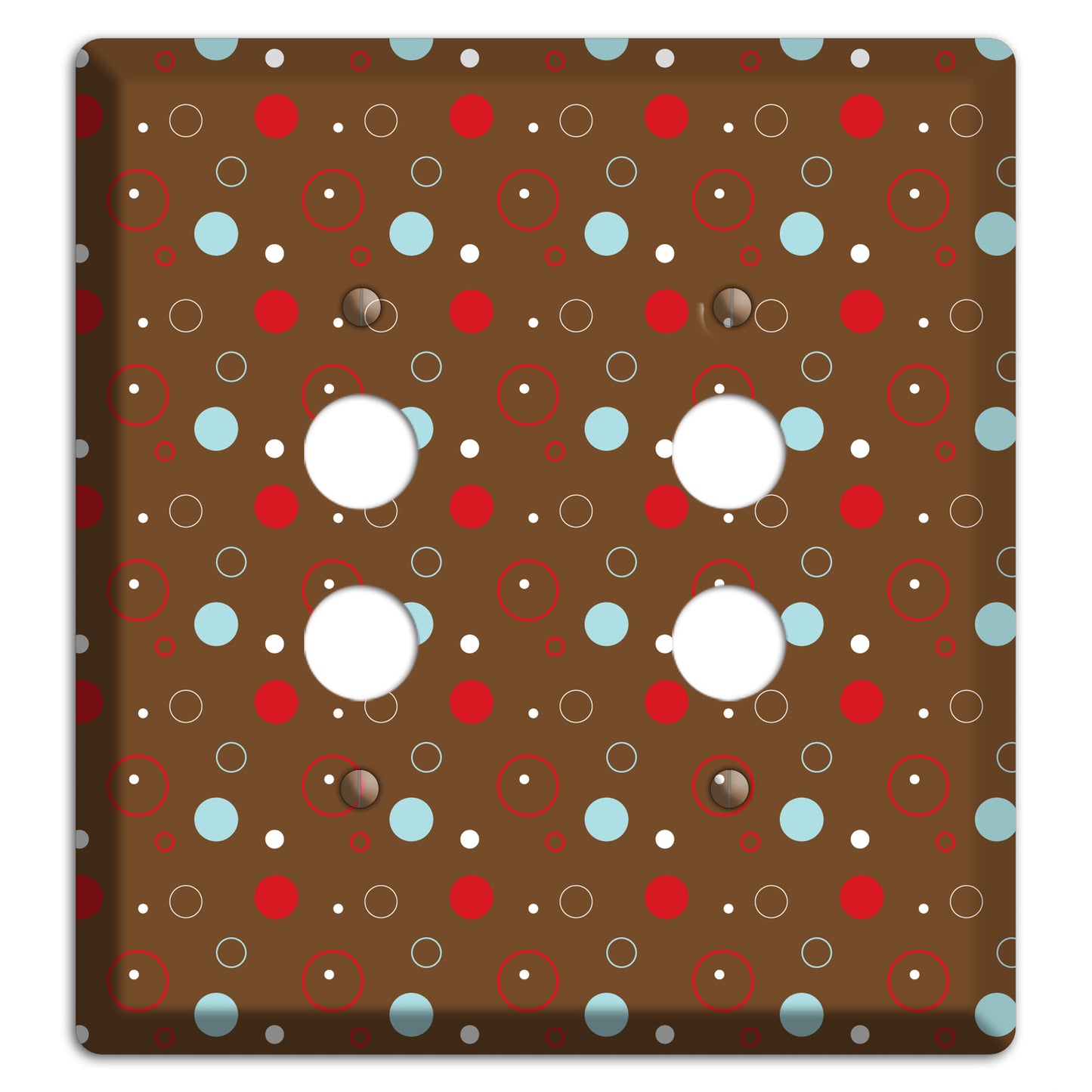 Brown with Red and Dusty Blue Dots and Circles 2 Pushbutton Wallplate
