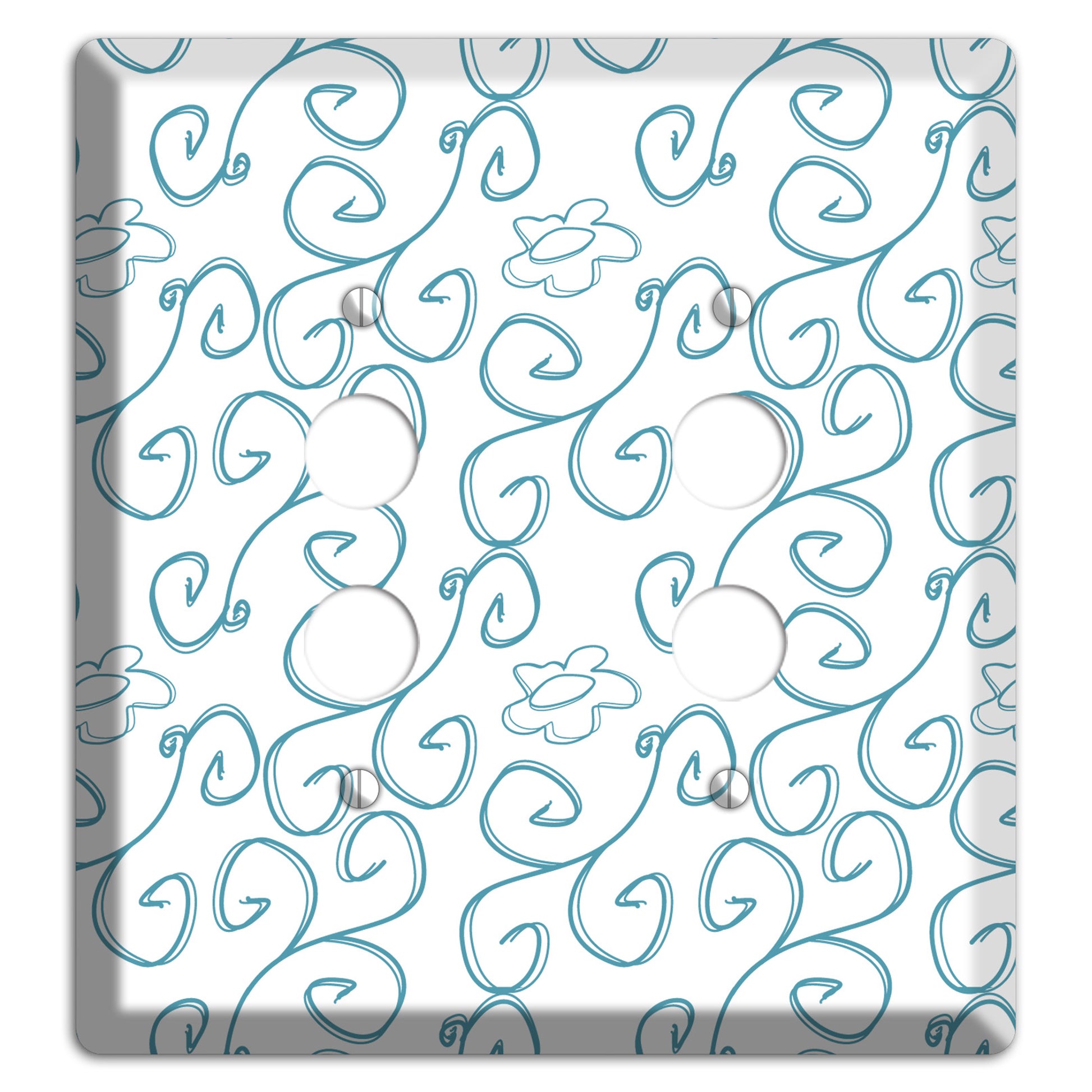 Blue Scroll Flower Contour 2 Pushbutton Wallplate
