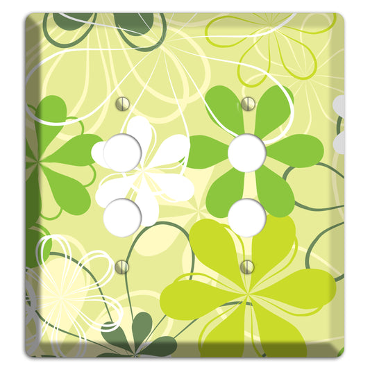 Green Retro Flowers 2 Pushbutton Wallplate