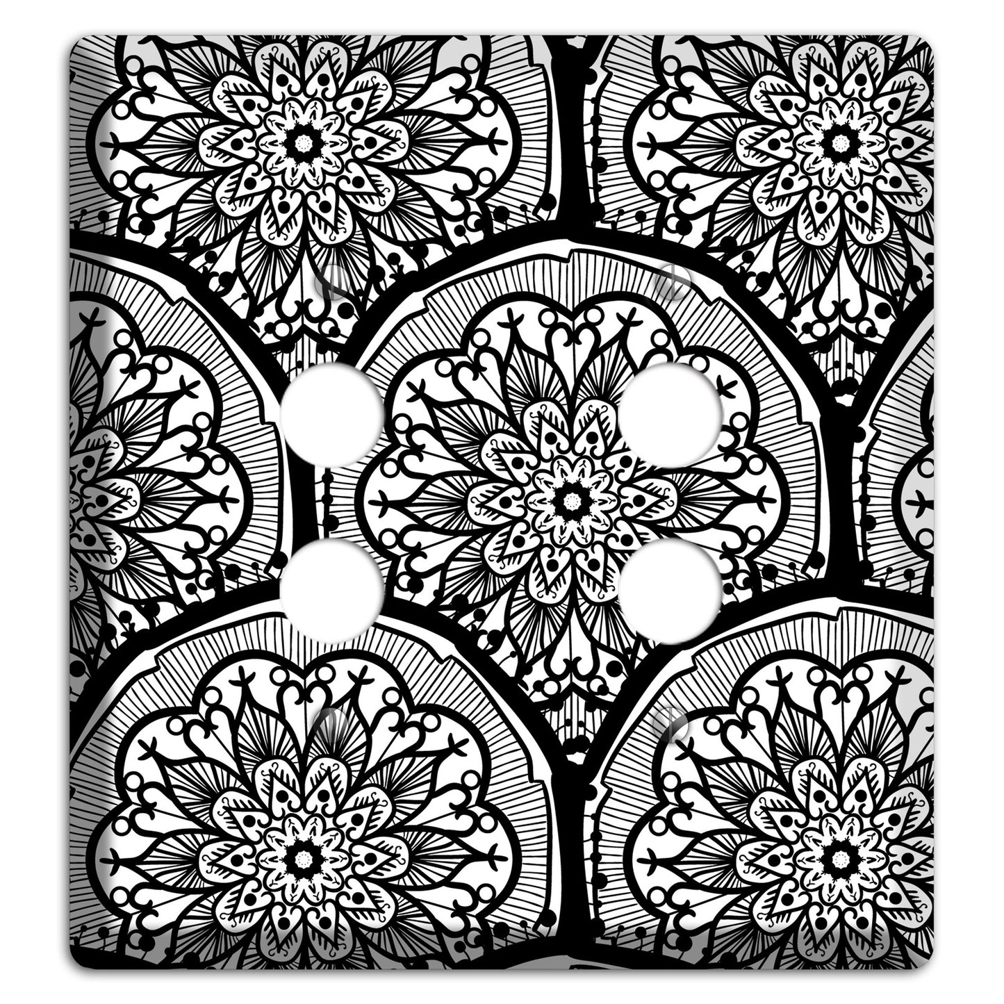 Mandala Black and White Style A Cover Plates 2 Pushbutton Wallplate