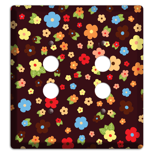 Brown Tiny Delicate Flowers 2 Pushbutton Wallplate