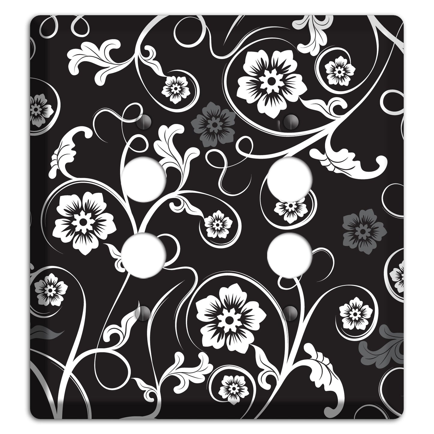 Black with White Flower Sprig 2 Pushbutton Wallplate