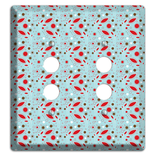 Dusty Blue with Red and Brown Retro Sprig 2 Pushbutton Wallplate