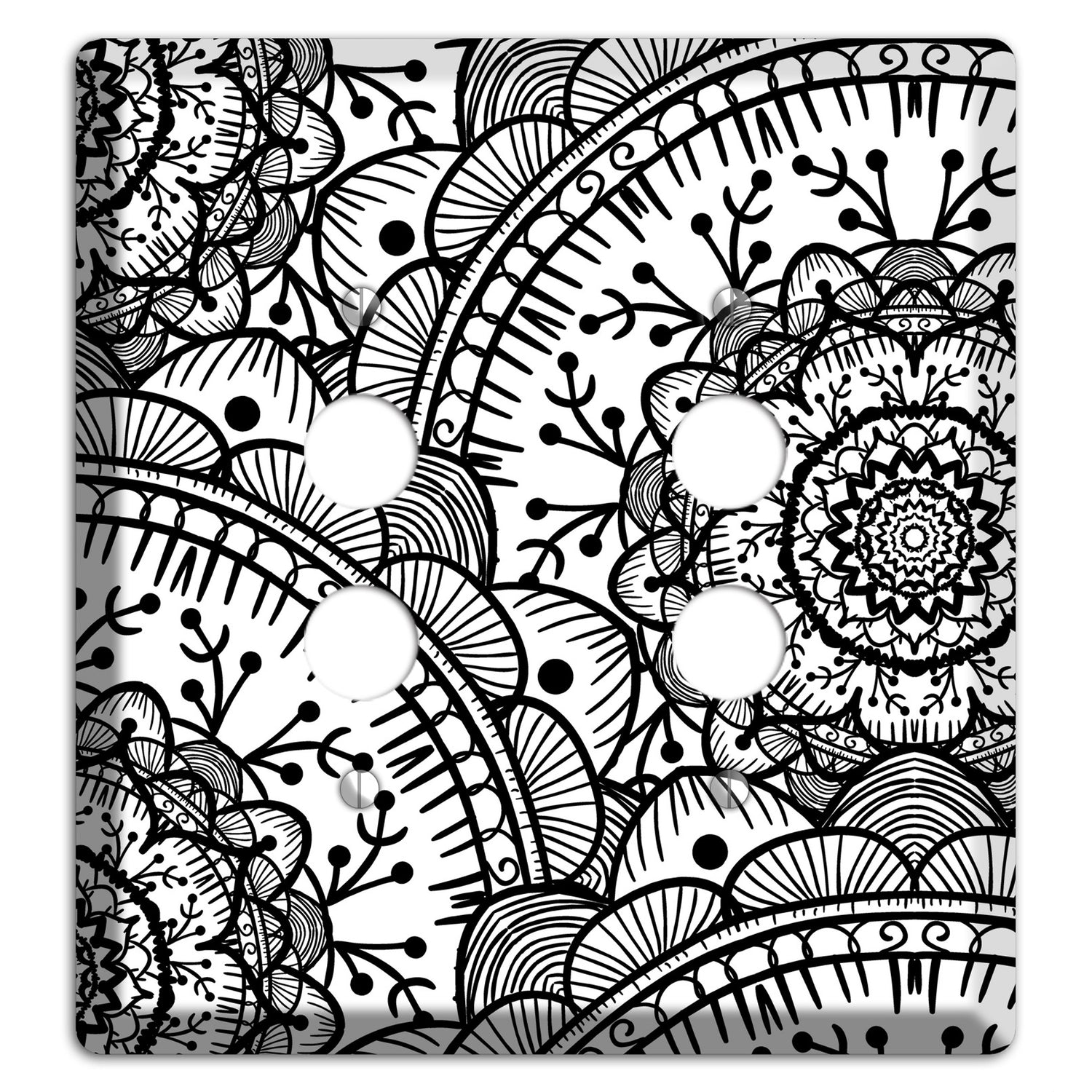 Mandala Black and White Style Q Cover Plates 2 Pushbutton Wallplate