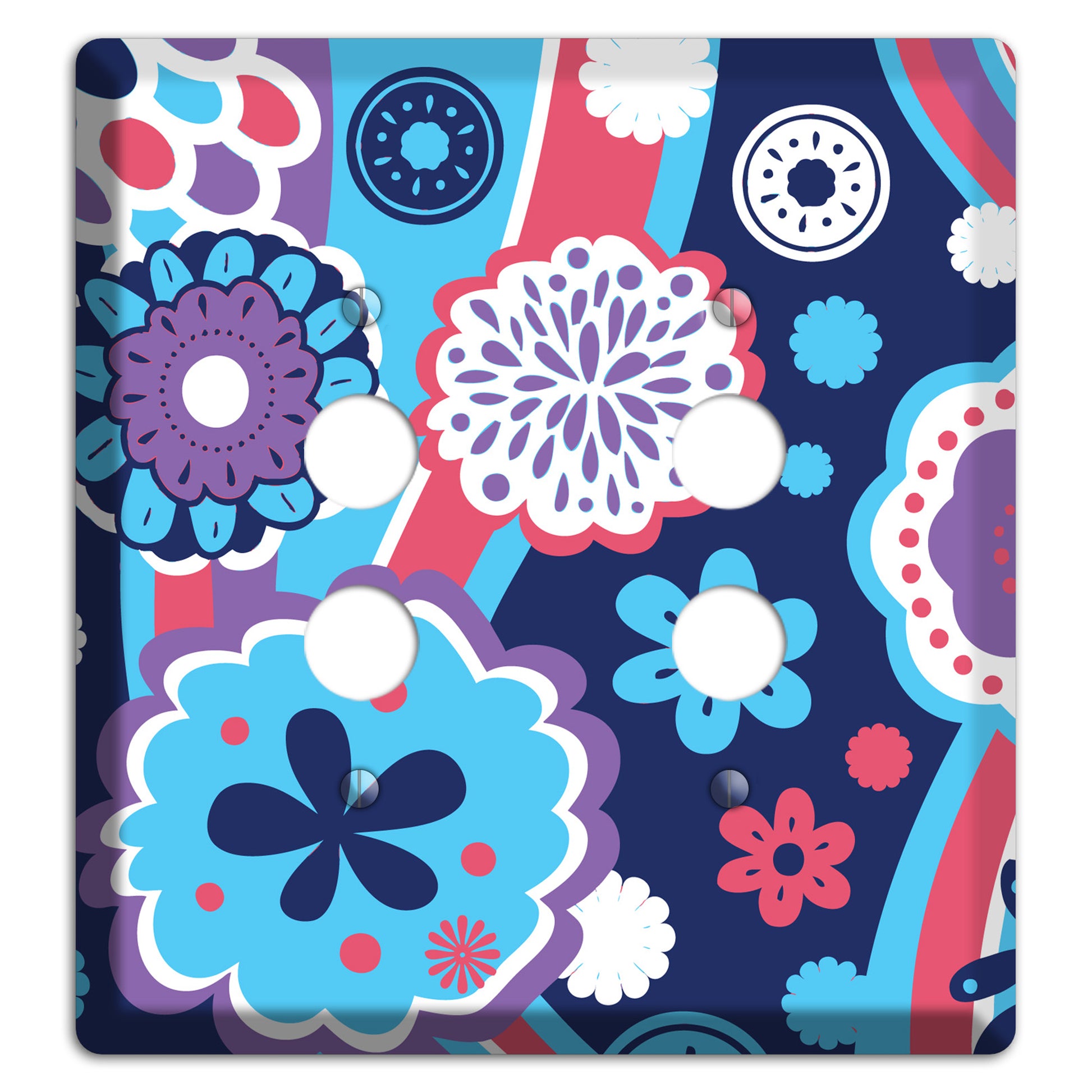 Blue Purple and Pink Retro Suzani 2 Pushbutton Wallplate