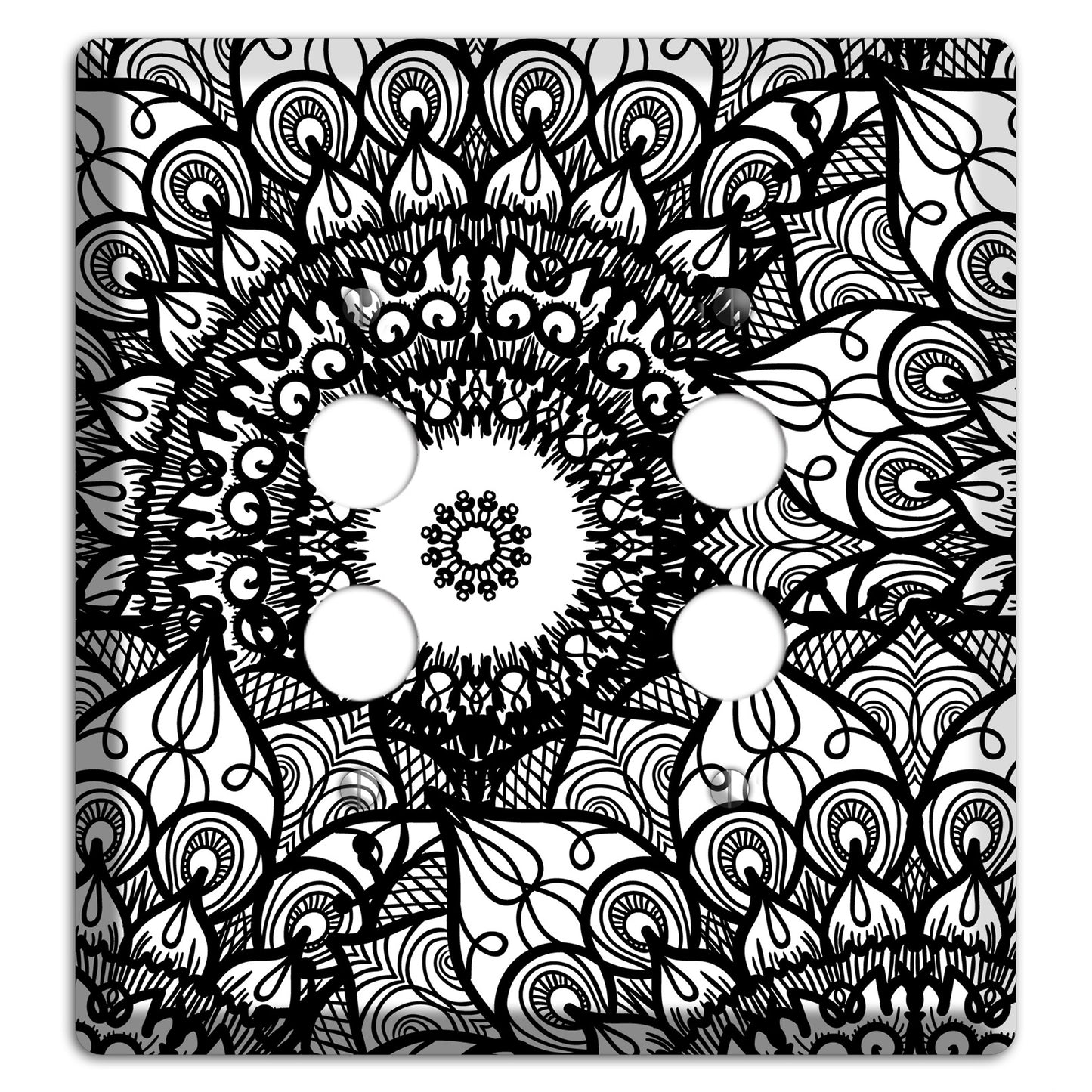Mandala Black and White Style V Cover Plates 2 Pushbutton Wallplate