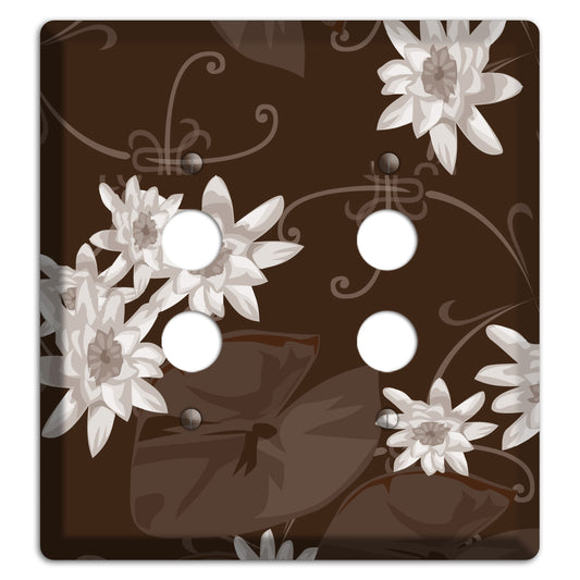 Brown with White Blooms 2 Pushbutton Wallplate
