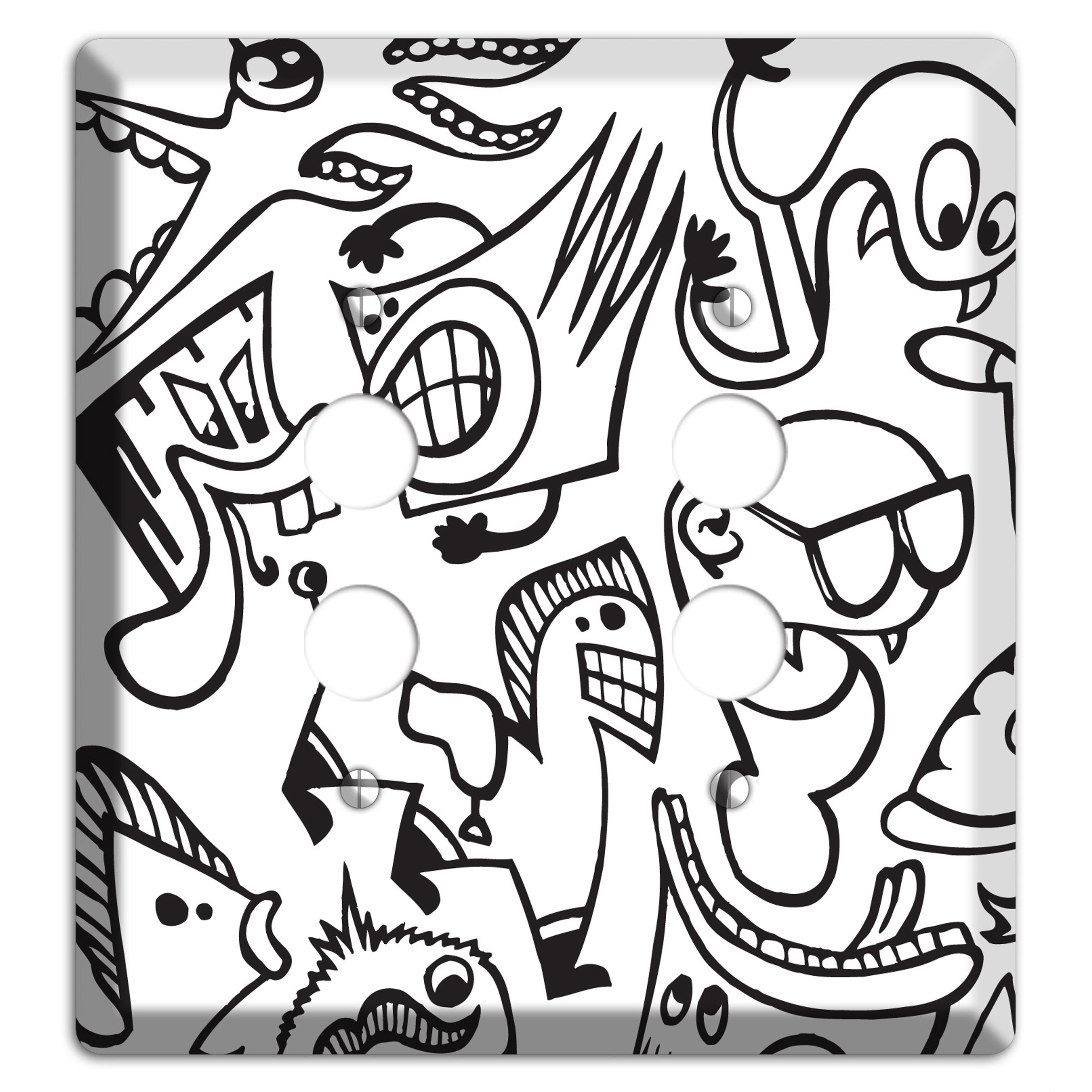 Black and White Whimsical Faces 1 2 Pushbutton Wallplate