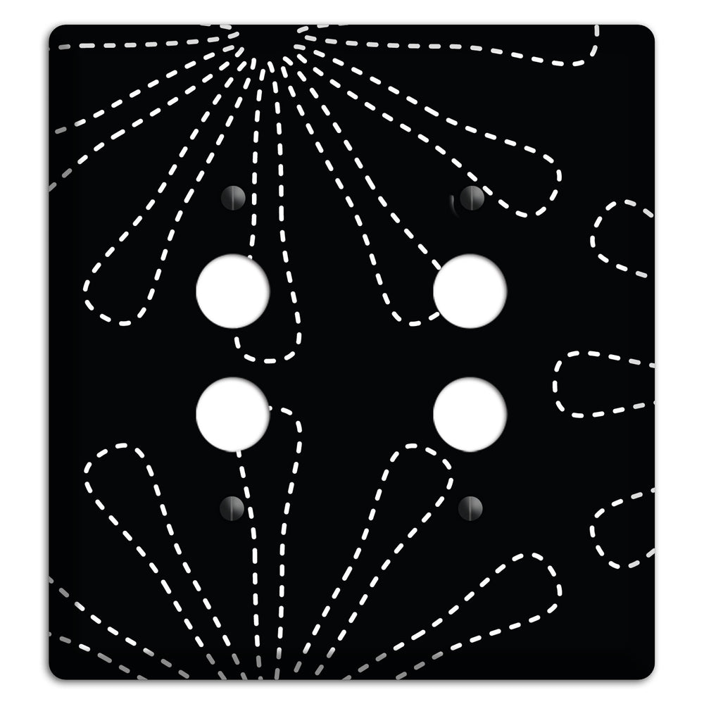 Black with White Retro Stipple Floral Contour 2 Pushbutton Wallplate