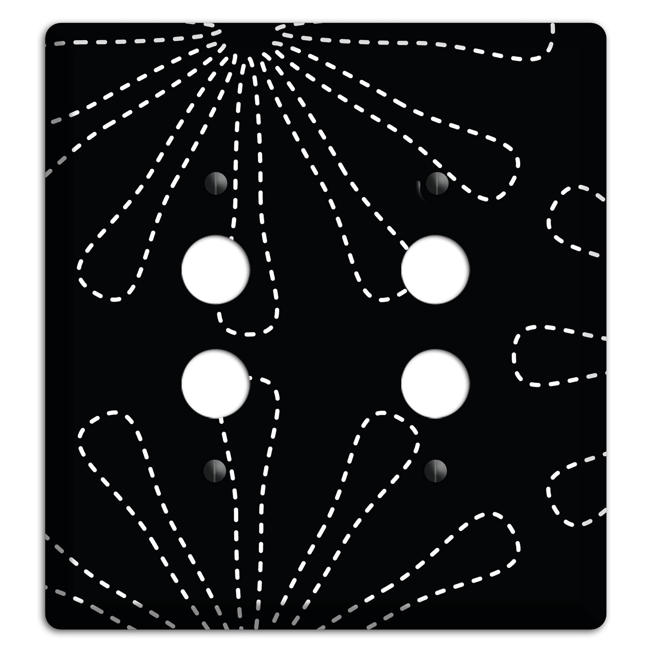 Black with White Retro Stipple Floral Contour 2 Pushbutton Wallplate
