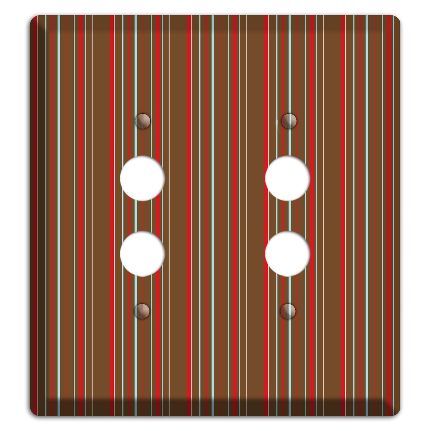 Brown Red and Dusty Blue Vertical Stripes 2 Pushbutton Wallplate