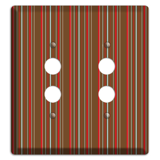 Brown Red and Dusty Blue Vertical Stripes 2 Pushbutton Wallplate
