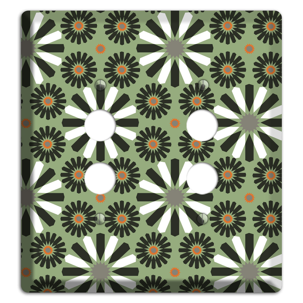 Olive with Scandinavian Floral 2 Pushbutton Wallplate
